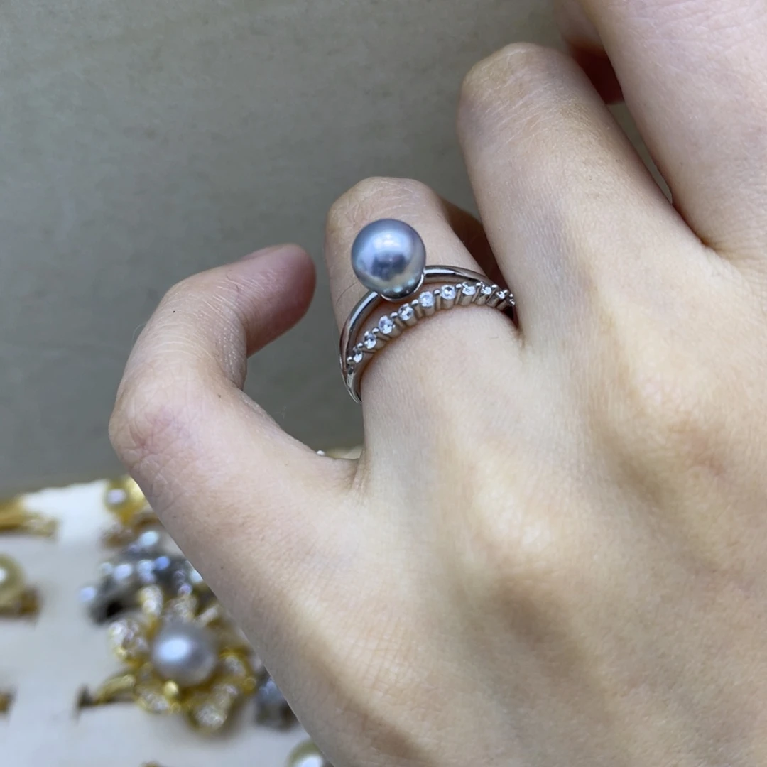 银S925镶嵌戒指海水珍珠