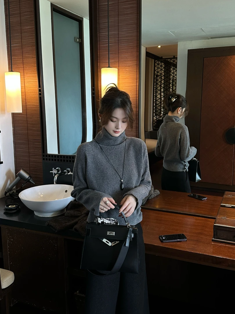 R123498W极简风上衣不起球打底衫针织加厚毛针织衫套头款秋冬