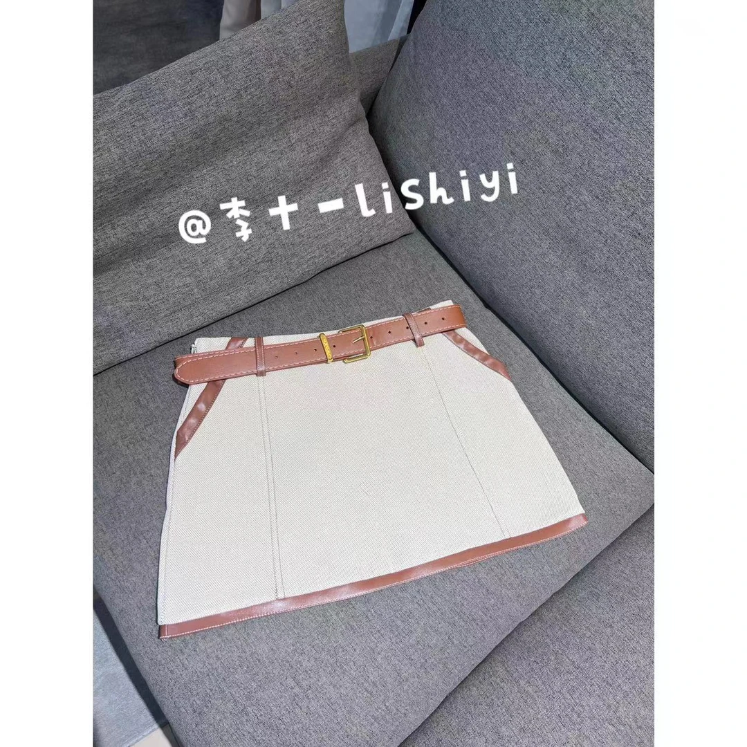 【李十一LISHIYI】时尚短裙收腰A字半身裙（带腰带）4169
