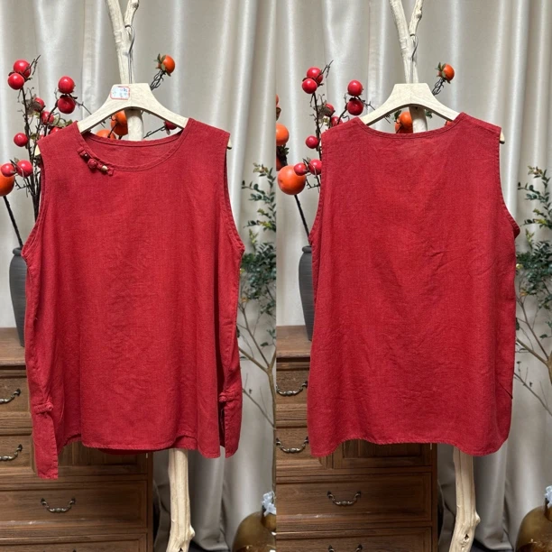 7103亚麻盘扣珠珠设计款背心（胸围116，衣长68）