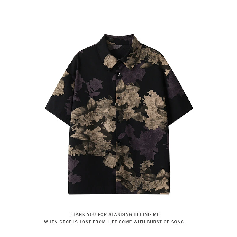 夏威夷大码冰丝衬衫男士潮牌夏季宽松加肥加大胖子短袖沙滩花衬衣