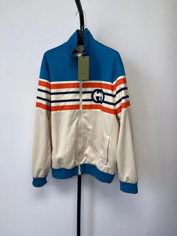 未使用 GUCCI/古驰 互扣式双G条纹拉链长袖夹克外套 全新 M码