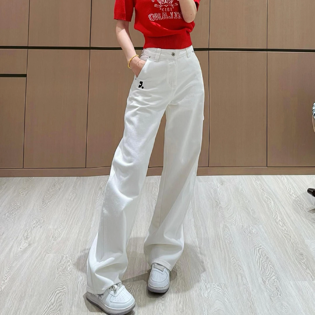 百搭后口袋刺绣牛仔裤女南油2025春季新款高腰显瘦阔腿长裤9557