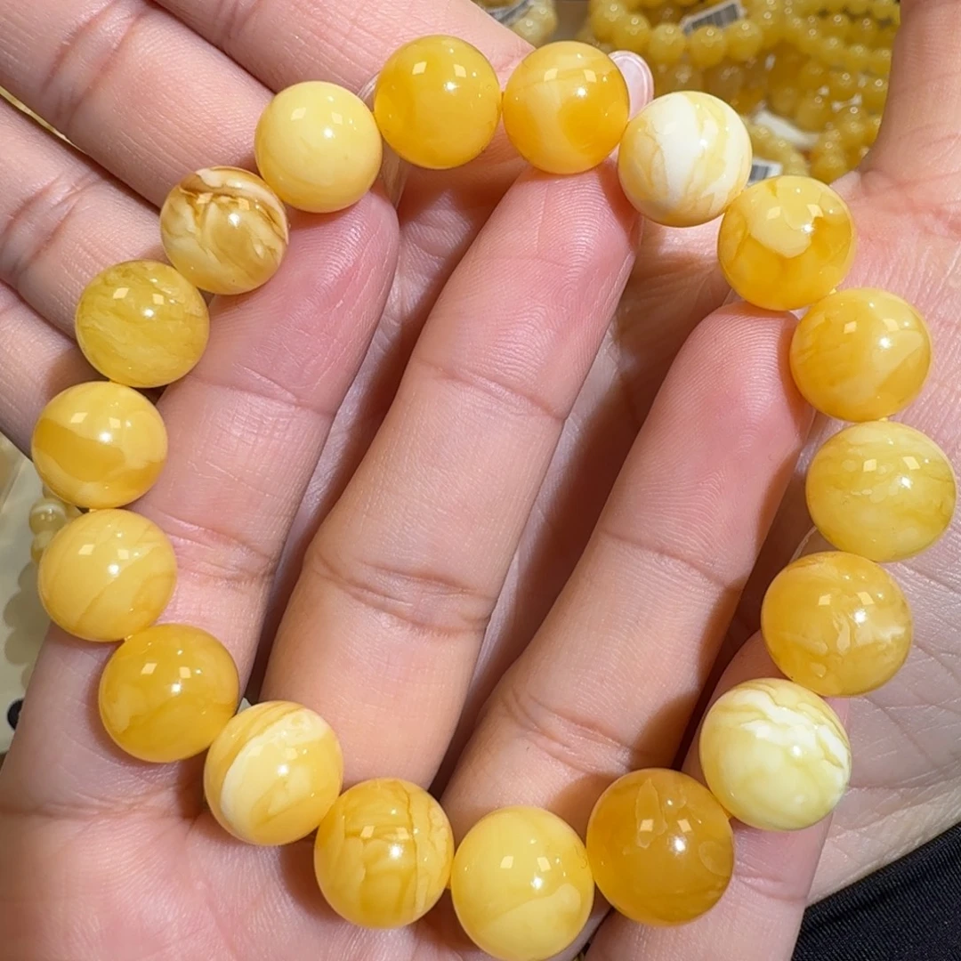 琥珀未镶嵌珠宝奇石12m焦皮多宝圆珠手串16.9