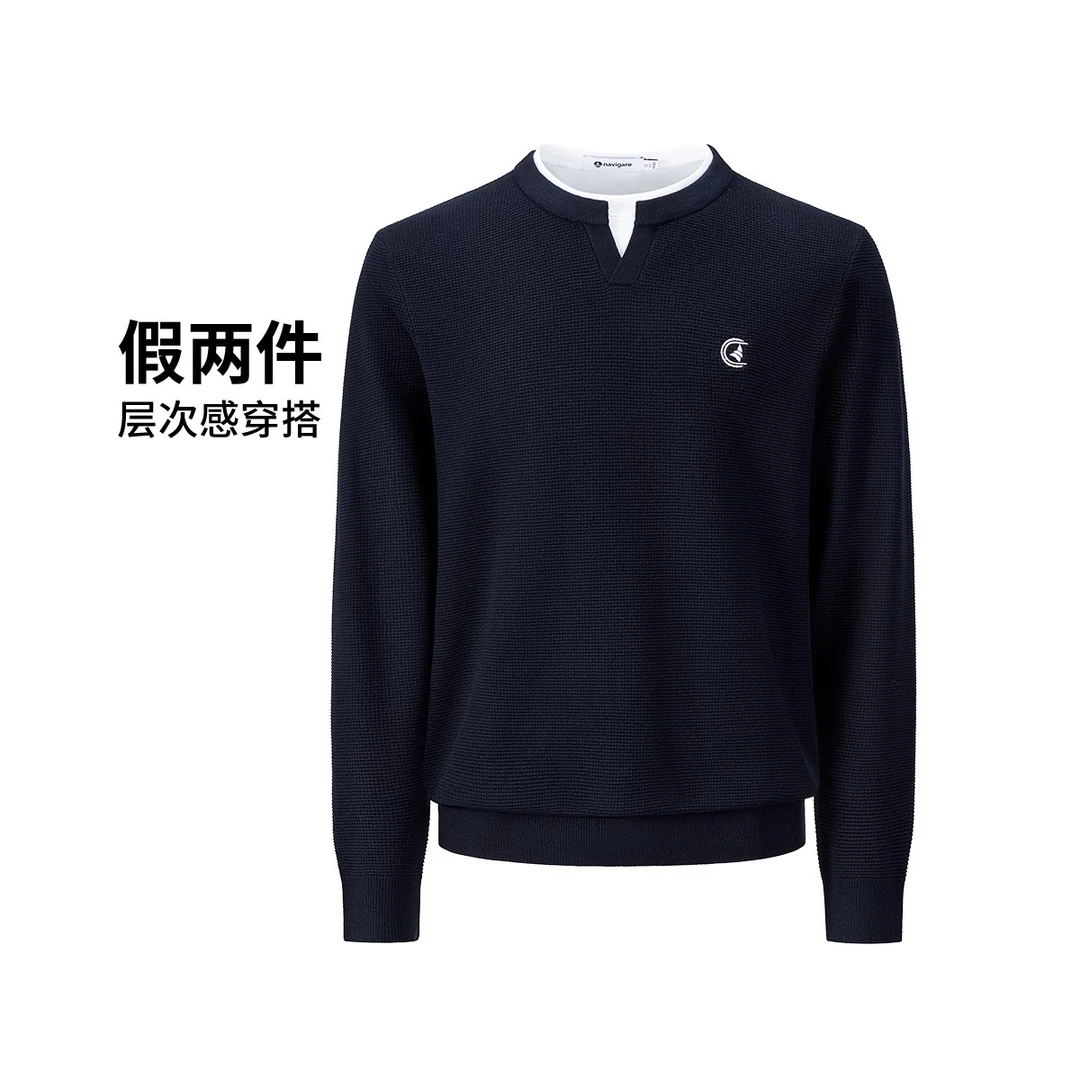 【假两件】navigare意大利小帆船双层领设计长袖针织衫华夫格上衣4