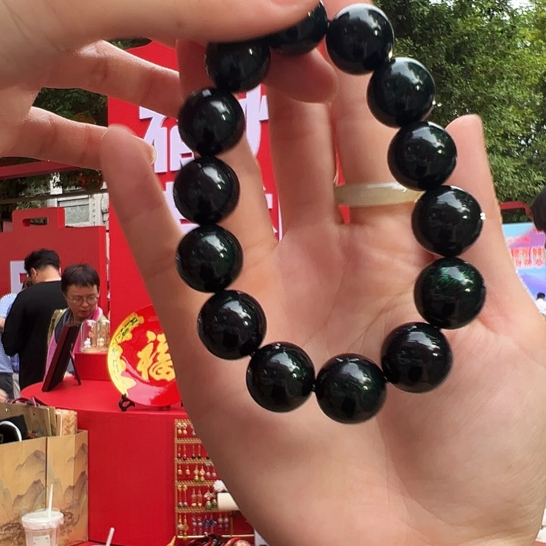 像***风1.5绿宝砂手串14颗