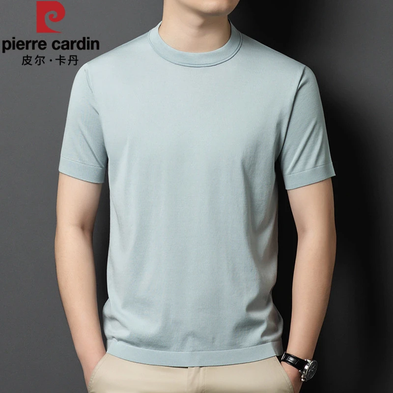 皮尔卡丹夏季男商务恤中青年新款透气绅士纯色圆领短袖简约休闲