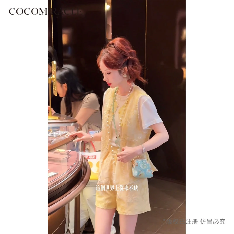 董小姐【璀璨星河】新款重工刺绣马甲+莱赛尔短袖+短裤套装TZ569