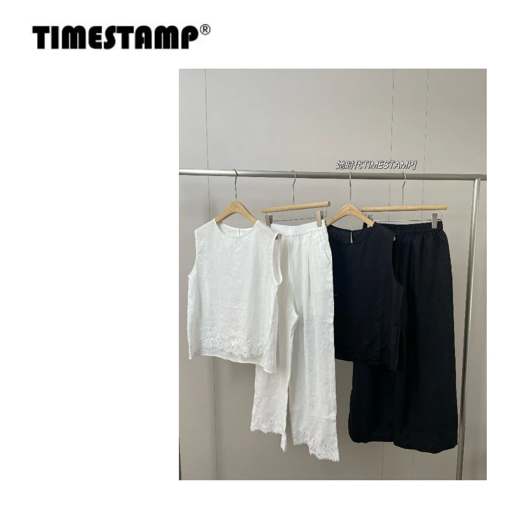 【TIMESTAMP】2025/65300005新款时尚高级感蕾丝边背心+长裤套装