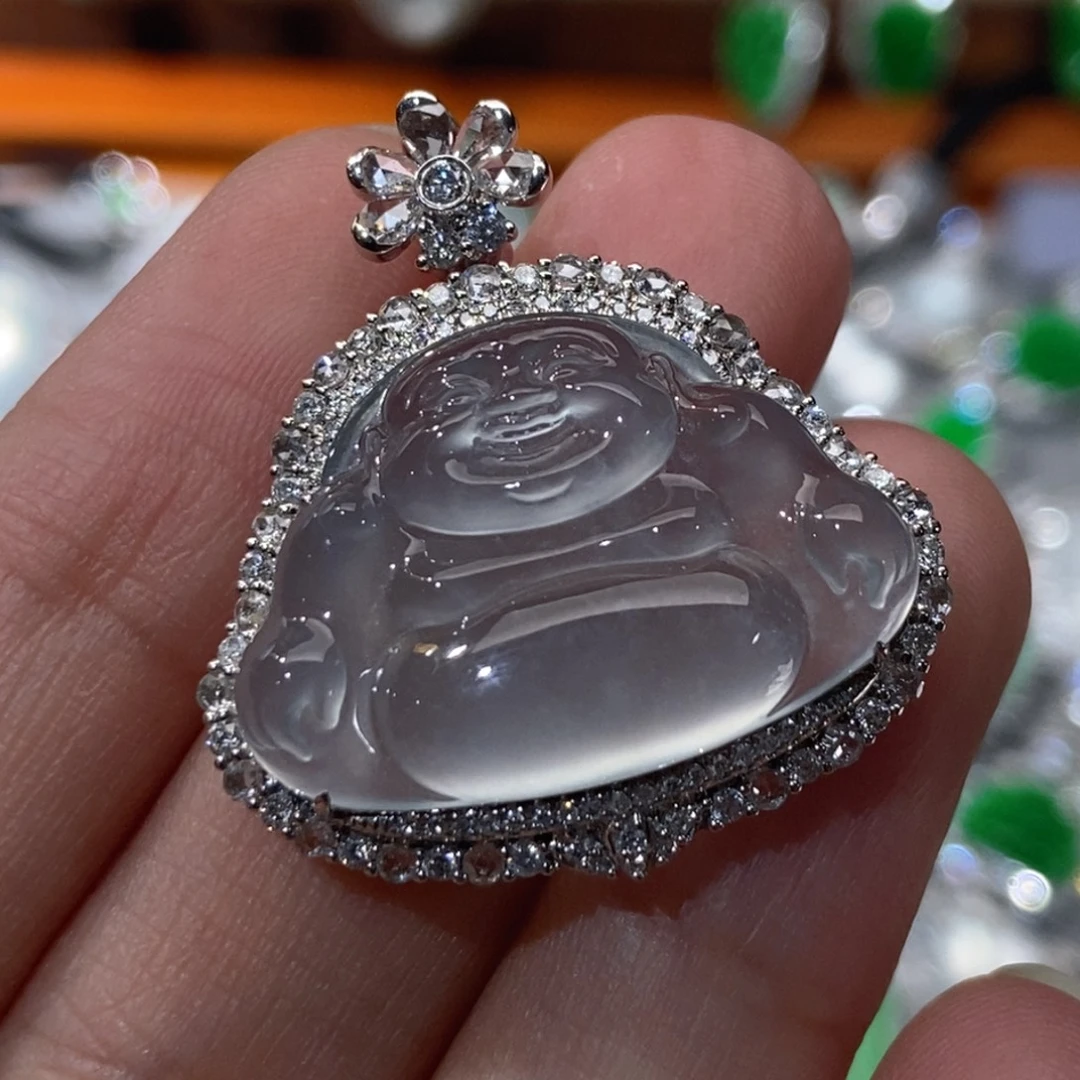 翡翠18K金镶嵌吊坠(不含链)天然缅甸A货翡翠