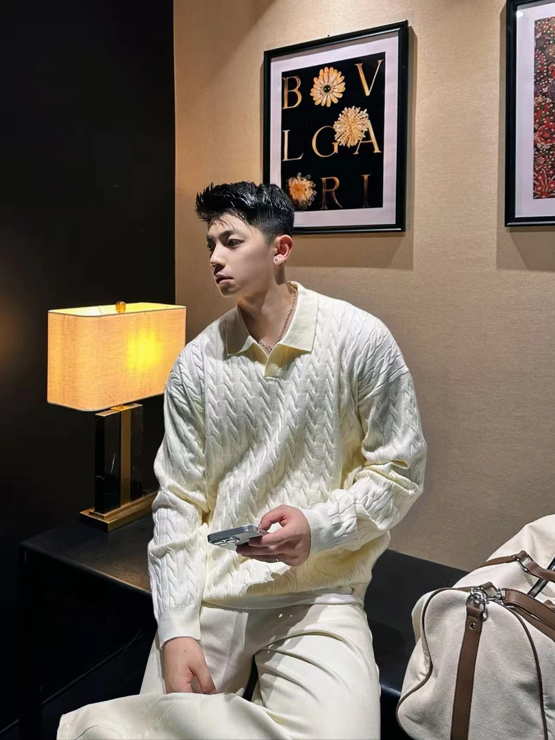 浩仔STUDIO 简约麻花海鸥领polo衫早秋cleanfit男女针织衫 1-8623