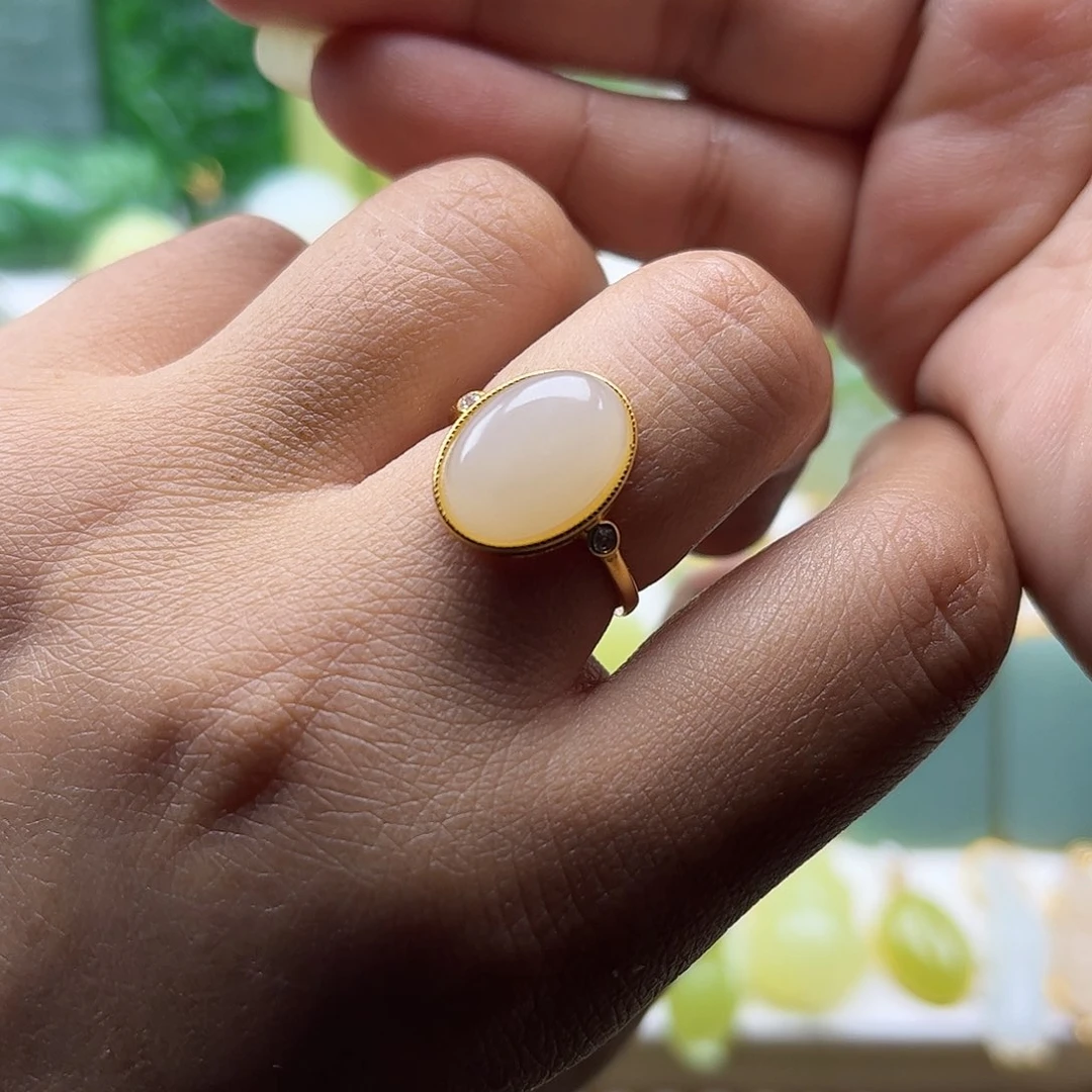 和田玉戒指银S925镶嵌