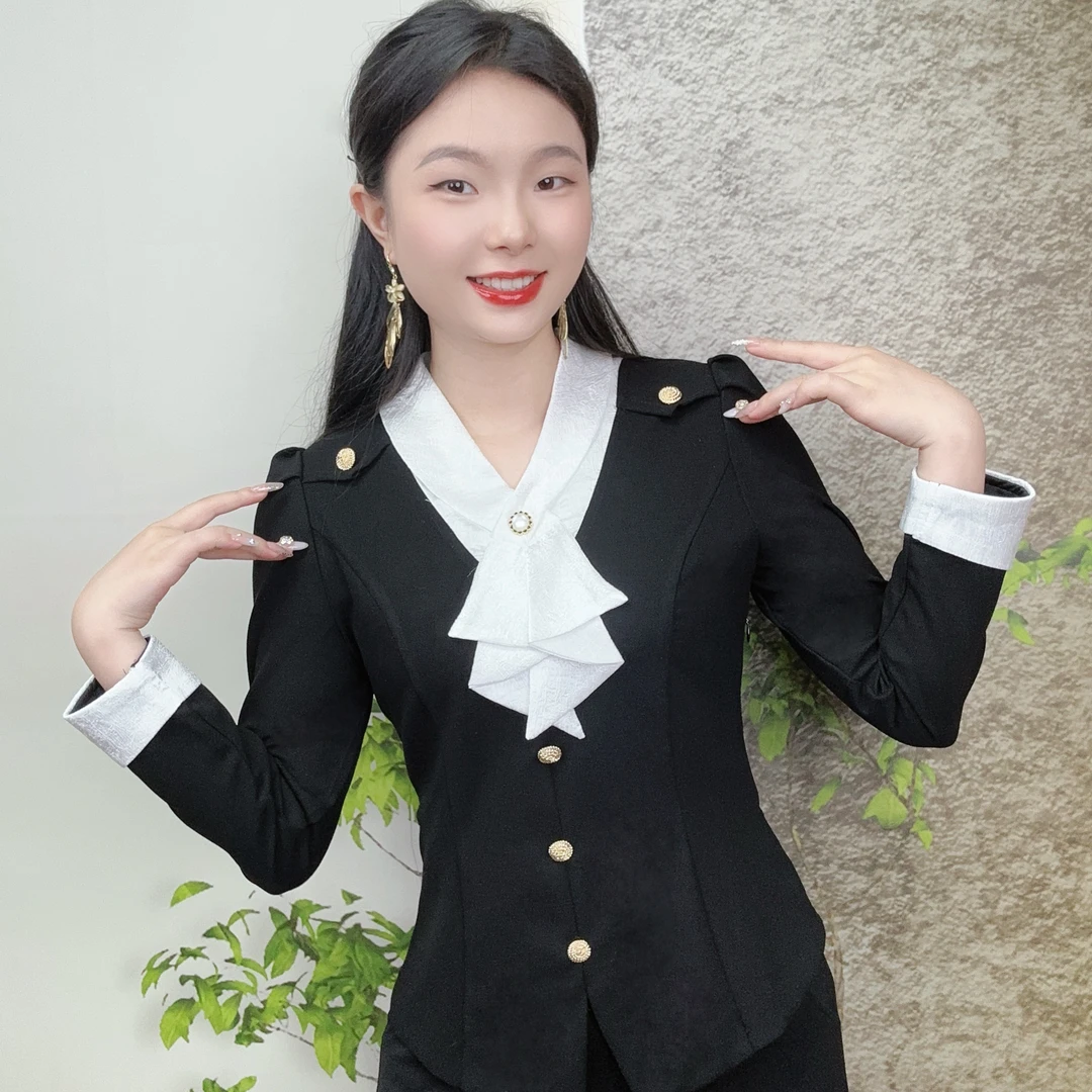 2025年春季新款修身显瘦高奢款气质时尚女神范洋气黑色长袖上衣