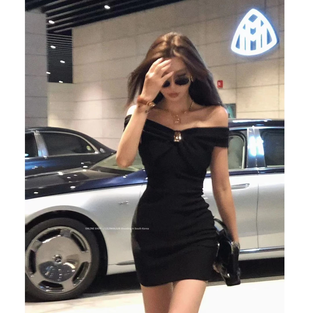 【婉君】法式千金一字领性感辣妹连衣裙LWJ24B2Q1037