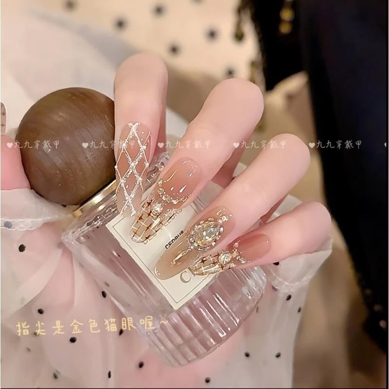 【香槟菱镜】轻奢显白纯手工光疗冰透渐变纯欲穿戴甲