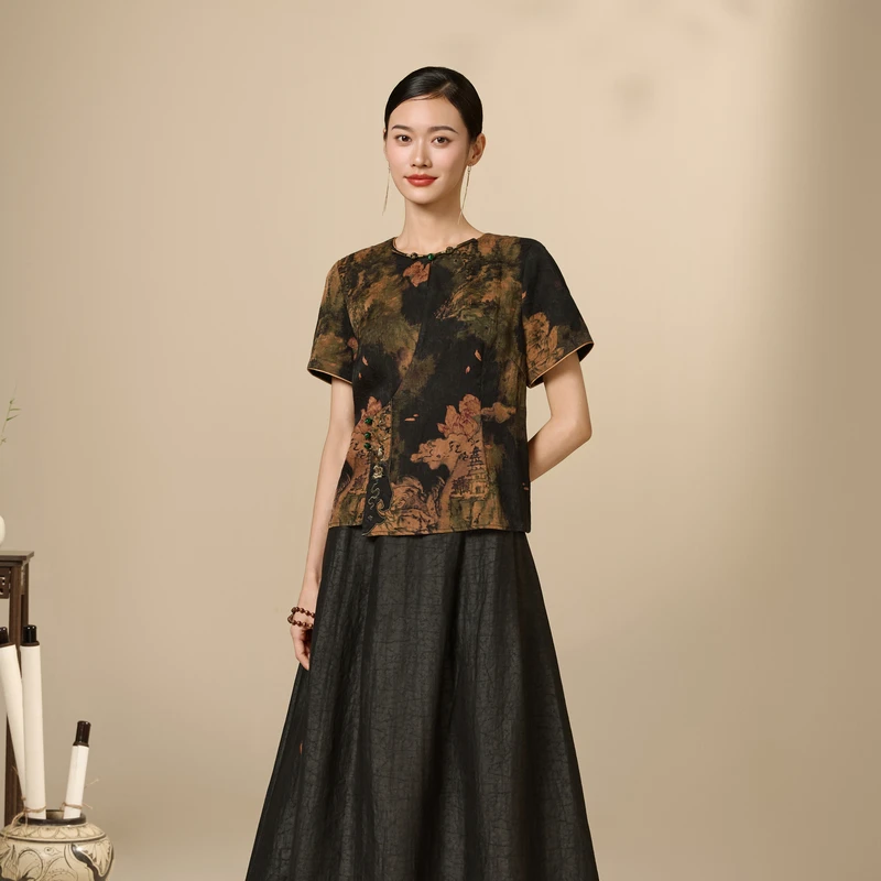 韦小宝古色古香冠乐绉花罗香云纱小衫-6525101004