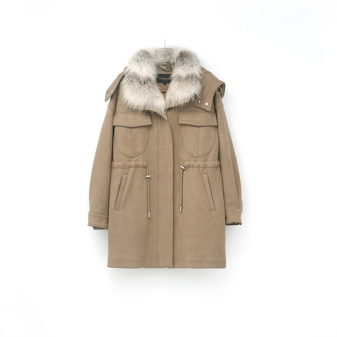 中长款派克服设计师连帽皮草内胆可拆卸加厚长袖大毛领外套 050