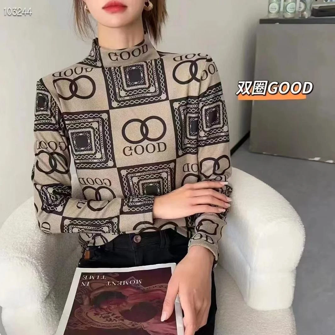 秋冬半高领打底衫女士百搭遮肉显瘦长袖内搭时尚双面德绒小衫-R