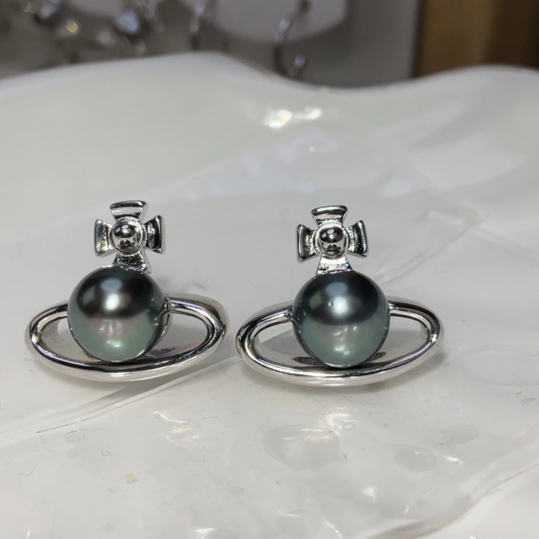海水珍珠银S925镶嵌耳饰