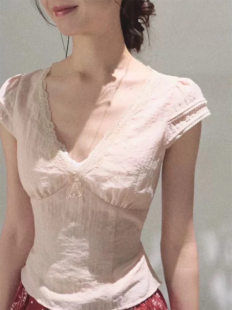 INS风内搭时尚修身无袖V领宽松型绑带修身型T恤白色