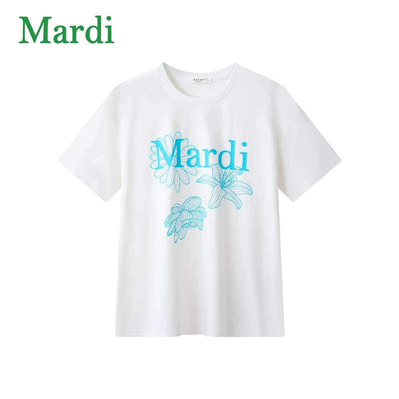 Mardi【夏日穿搭】雏菊三花女纯棉短袖白色印花洋气百搭MTX2522593