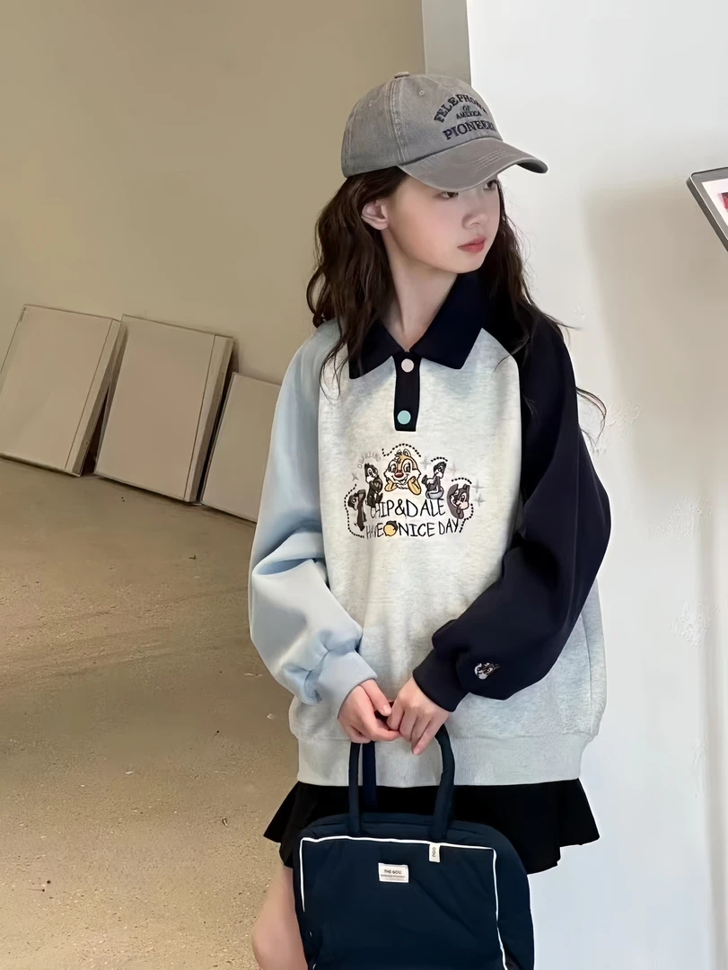 女童POLO衫长袖秋季2025新款中大童休闲卫衣儿童翻领上衣