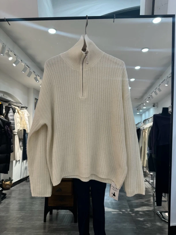 秋冬翻领拉链针织衫女士宽松慵懒风毛衣