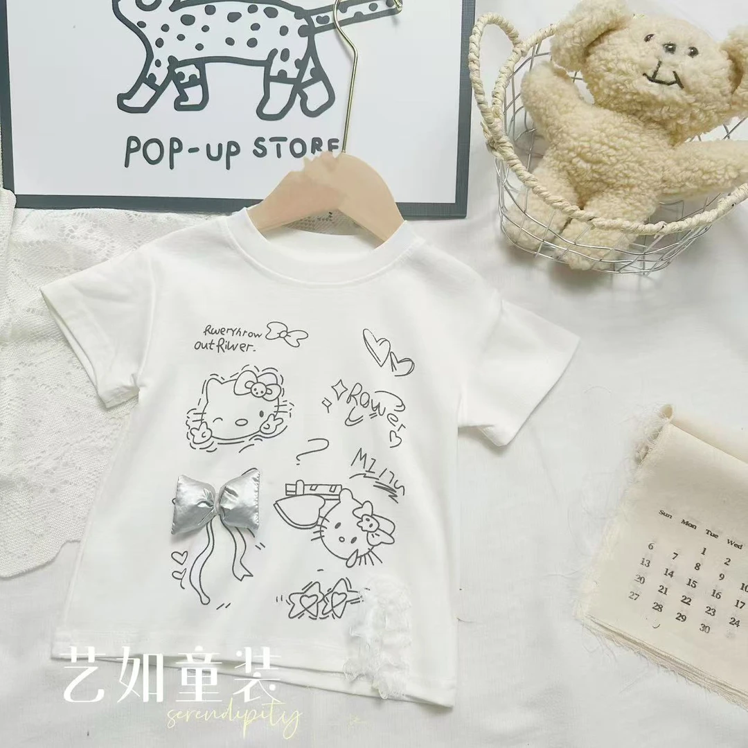 番茄家*【设计线条】夏季上新立体蝴蝶结凯蒂猫T恤D-W637