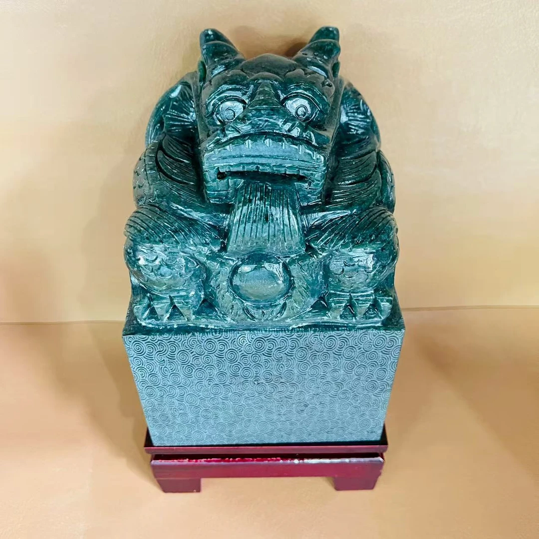 抖音先鉴定出具证书后发货天然和田玉青玉·龙玺玉玺+龙牌吊坠