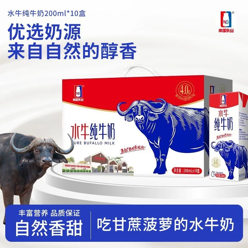 南国水牛纯牛奶200ml*10盒4.0优质蛋白质营养健康牛奶7月生产