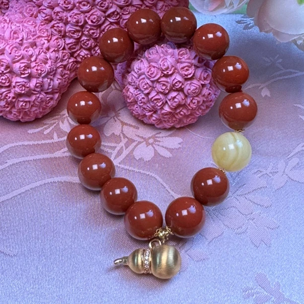 【玉涵珠宝】18K南红设计款手串18k金葫芦721