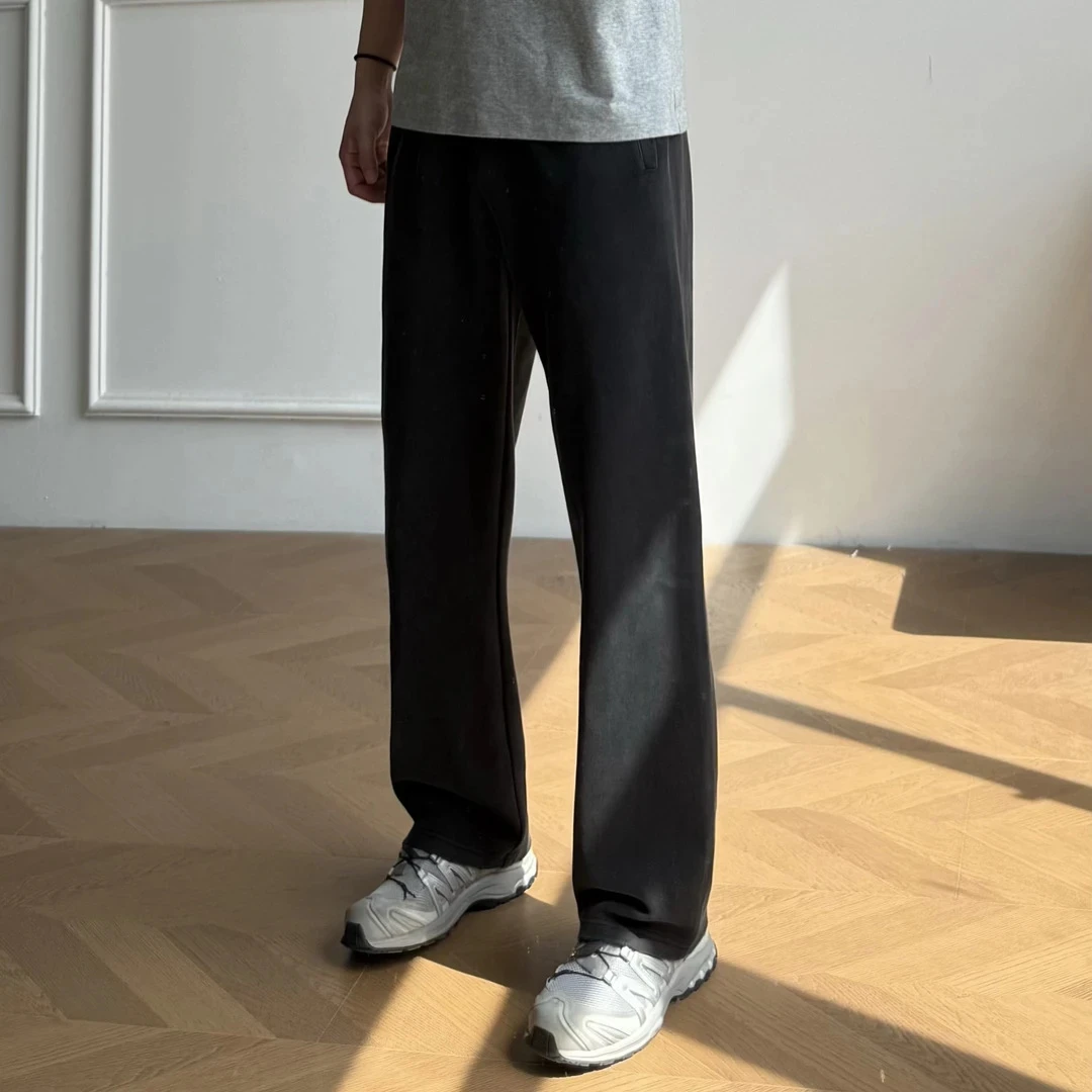 做旧巴黎水洗灰破坏卫裤男宽松直筒运动休闲百搭轻奢潮流拖地长裤