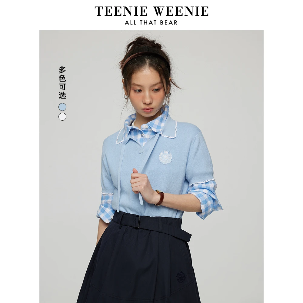 TeenieWeenie小熊女装毛衣25简约学院风时尚翻领短袖TTKW252302W