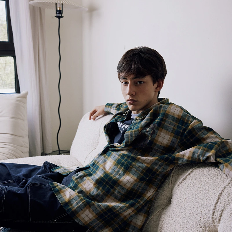 Aveineil咖啡系列 法兰绒衬衫(土黄色/深绿色)