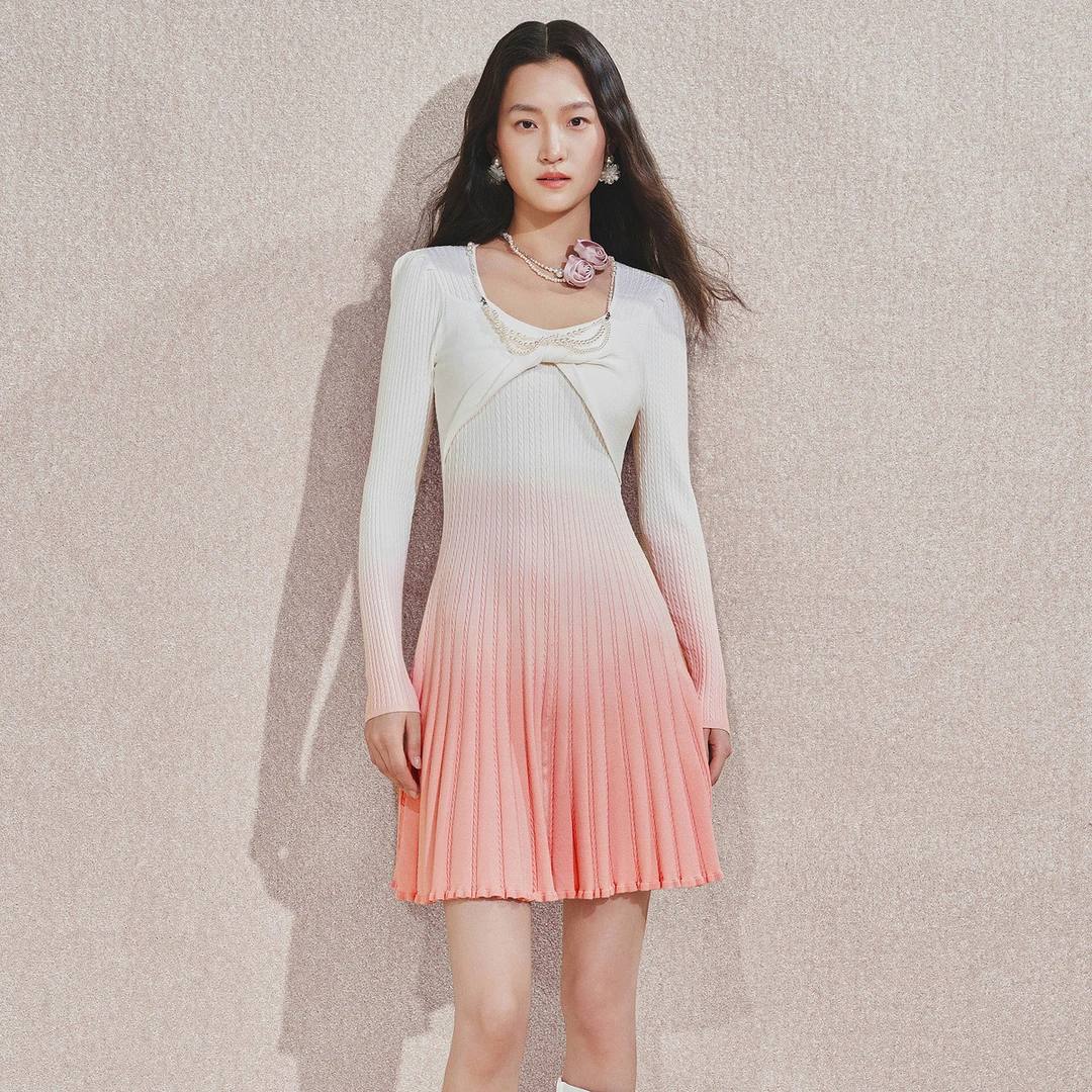 【达人专属】MAXRIENY浪漫少女感扭结钉珠渐变连衣裙