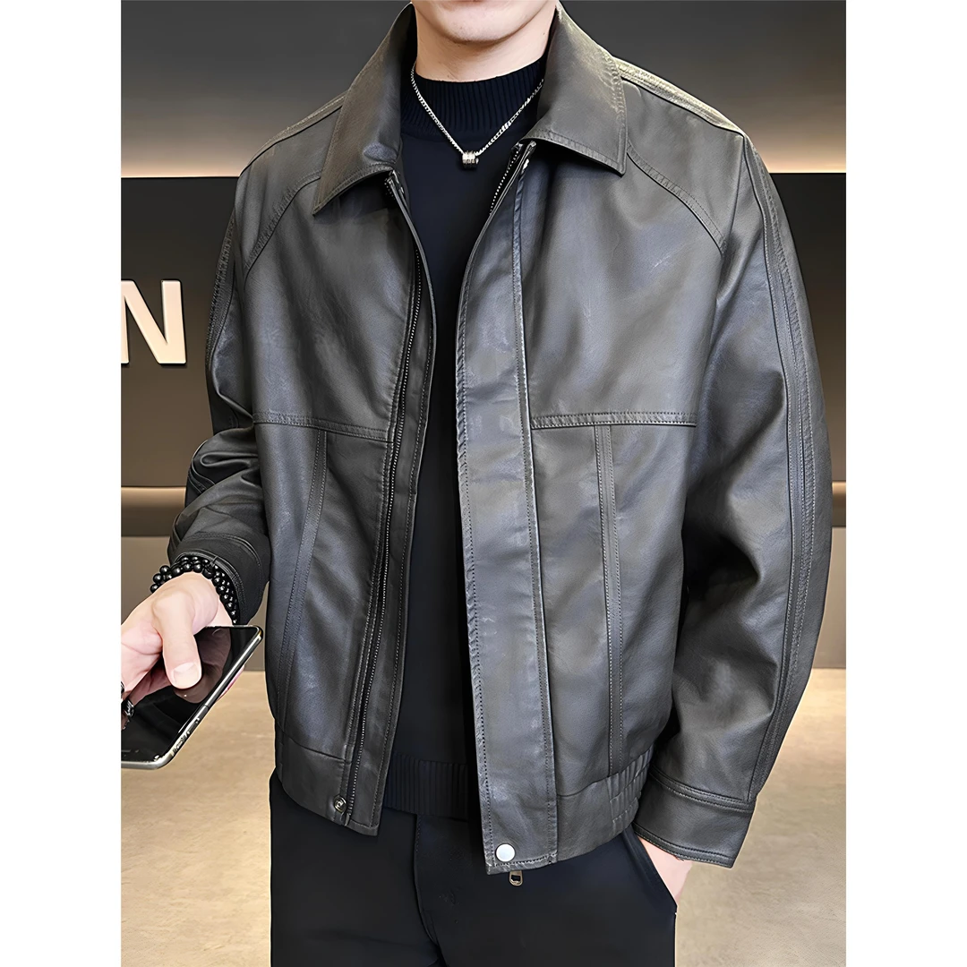 美式皮衣男士外套春秋季2025新款翻领潮牌复古高级感机车皮夹克男