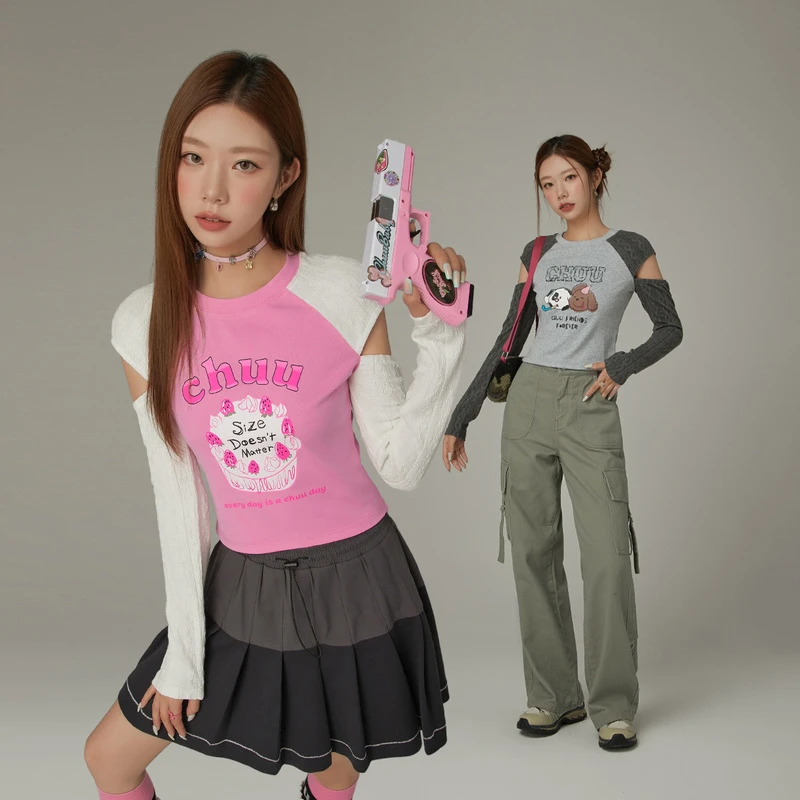 【陈嘉尔专属】CHUU字母印花设计甜辣风上衣长袖百搭显瘦T恤-Q