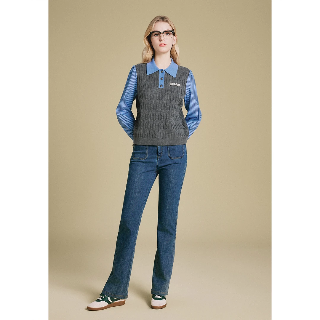 PSALTER诗篇减龄高智感格雷系假两件亲肤女绵羊毛织衫6C65106203