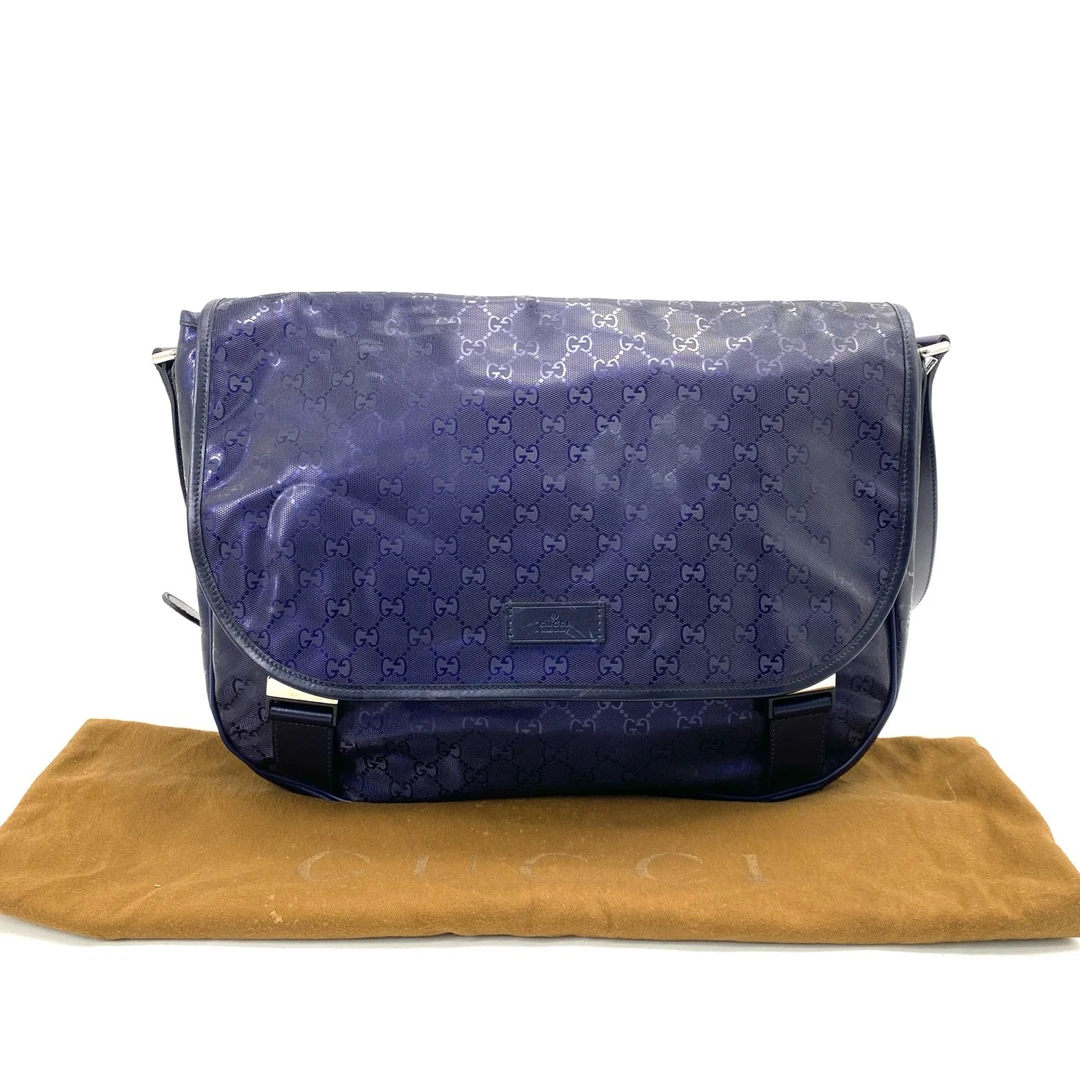 95新 GUCCI/古驰 紫色水晶皮双扣邮差包 尺寸40/30