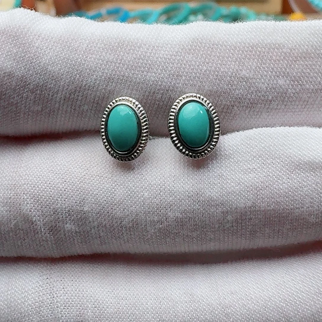 绿松石银S925镶嵌耳饰