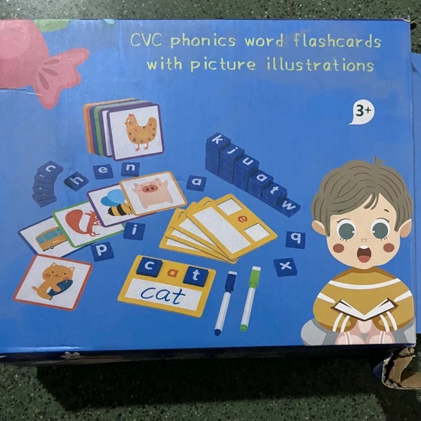 幼儿童配对积木cvc单词抽认卡26个英文字母拼单词游戏拼读教拼图