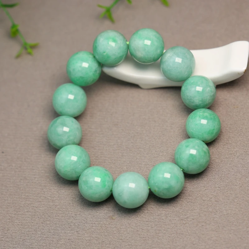 H872糯种满绿缅甸天然A货翡翠素面大圆珠子佛珠手链  17MM手串