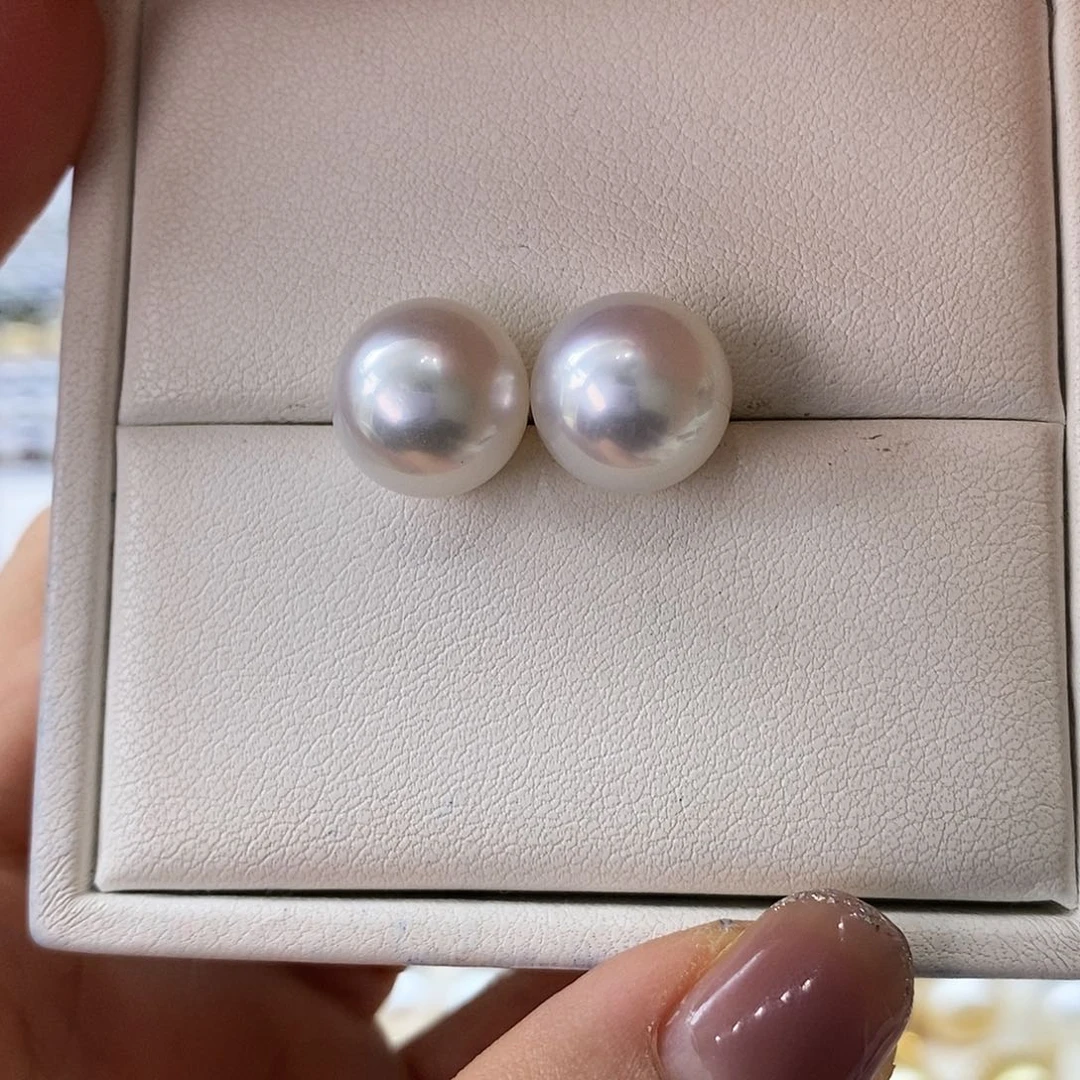 海水珍珠耳饰18K金镶嵌澳白11-12m m