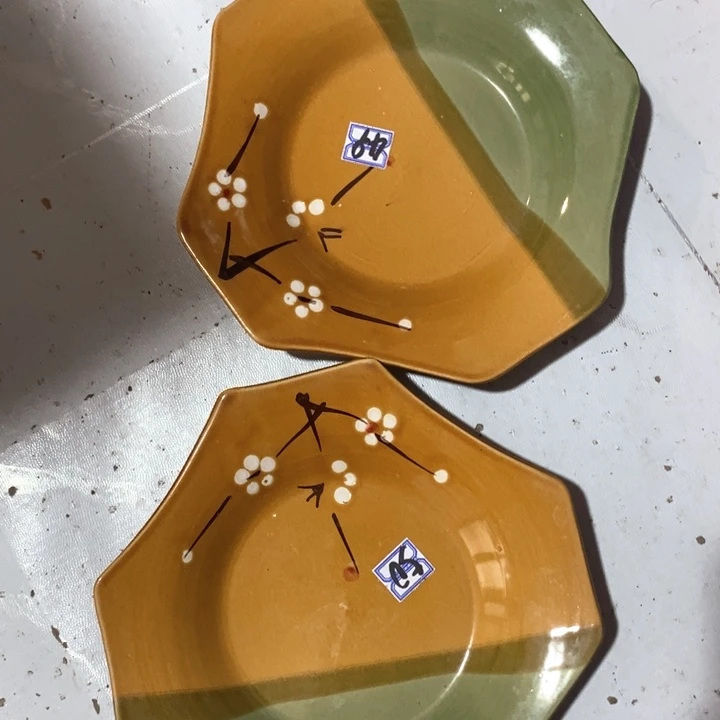 瓷片五厂手绘异形八边盘大号一对