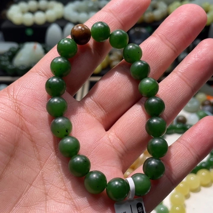 和田玉未镶嵌手串新疆碧玉子卡10柔光