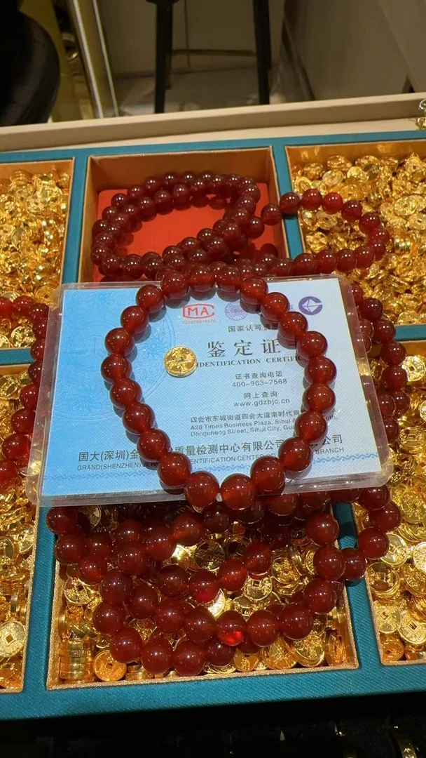 【MS】专柜红绳款玛瑙五帝钱单片足 金999手链-HJ078-1