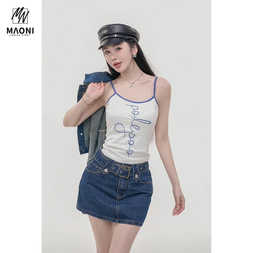清-毛妮【草莓热巧】撞色吊带背心女早秋甜辣风上衣L2129