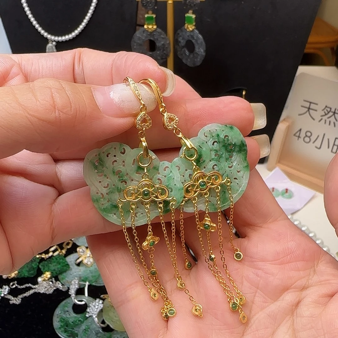 1***人翡翠银S925镶嵌耳饰