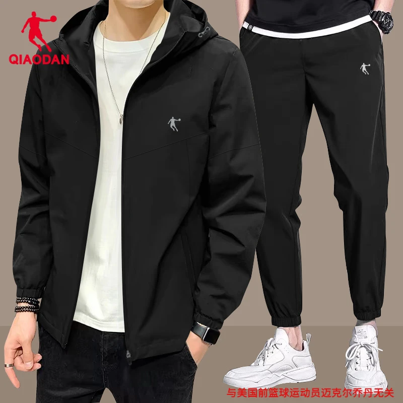 乔丹冲锋衣运动套装男防风防雨骑行服秋季户外防泼水登山两件套男