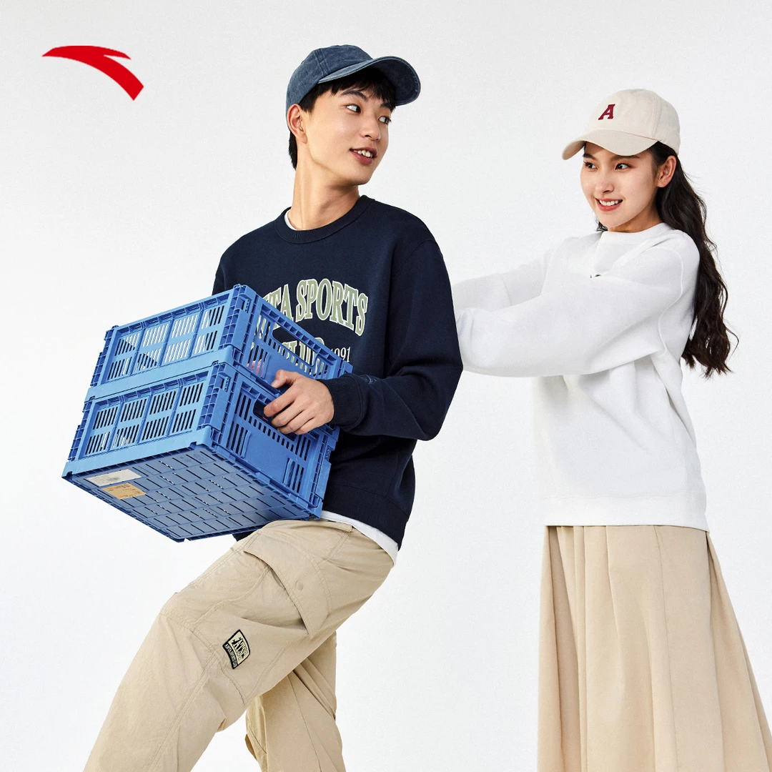 美式新款情侣宽松套头衫长袖卫衣上衣安踏易打理时尚印花圆领8701